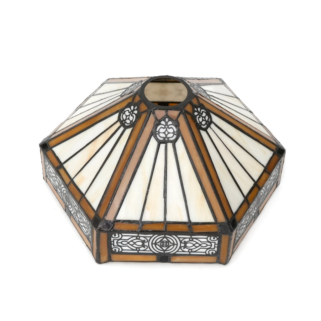 Octagonal Tiffany Stained Glass Lampshade in Amber and Cream