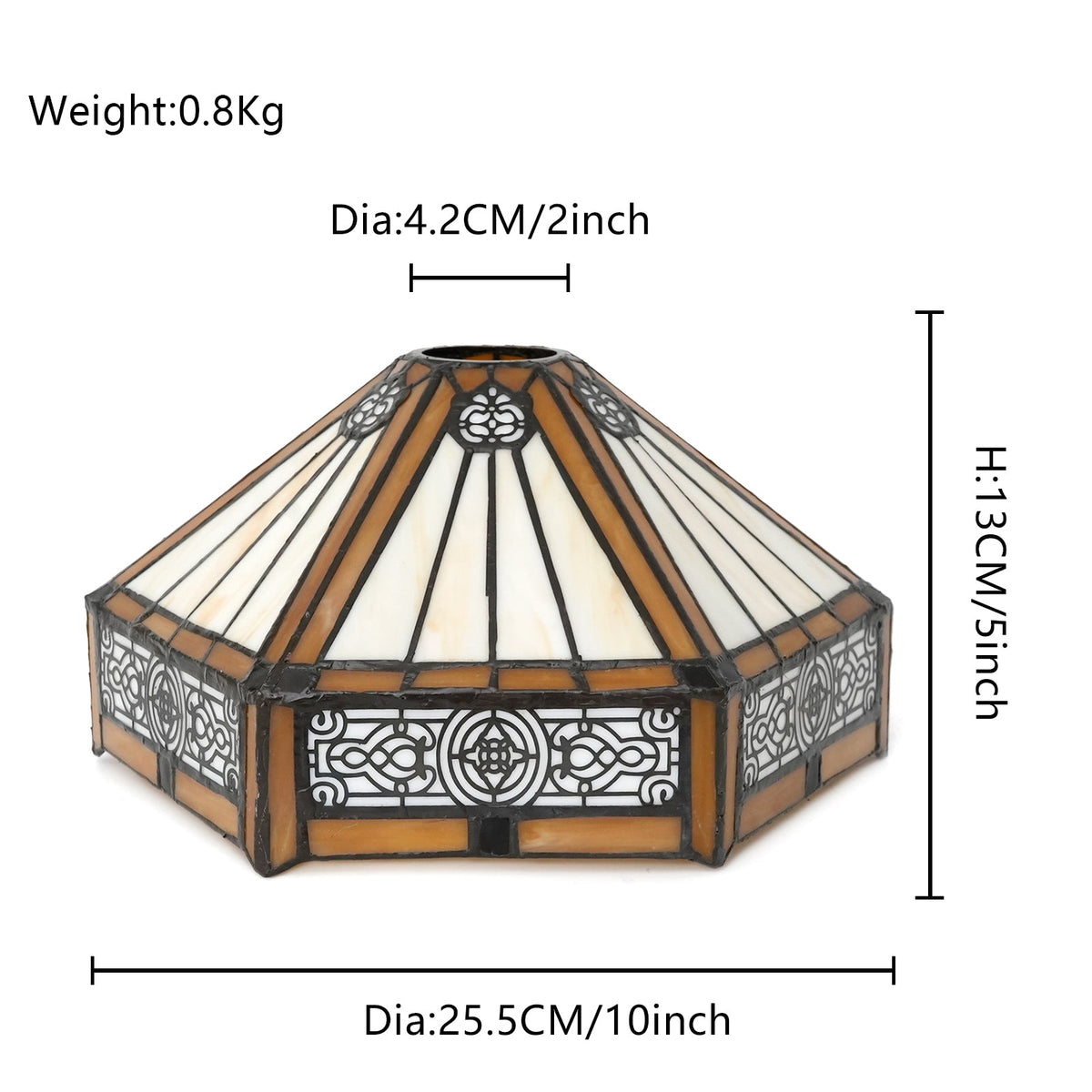 Octagonal Tiffany Stained Glass Lampshade in Amber and Cream
