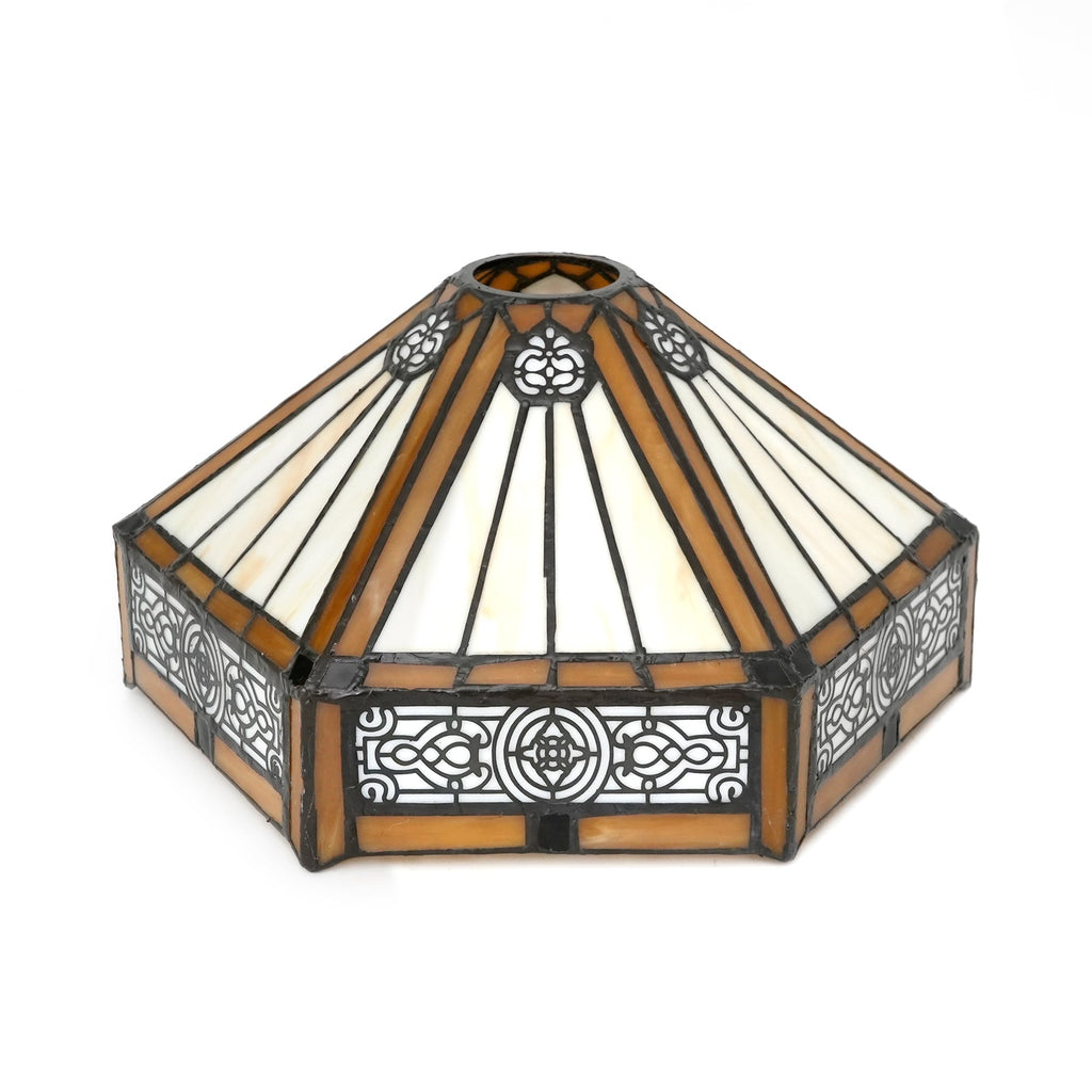 Octagonal Tiffany Stained Glass Lampshade in Amber and Cream