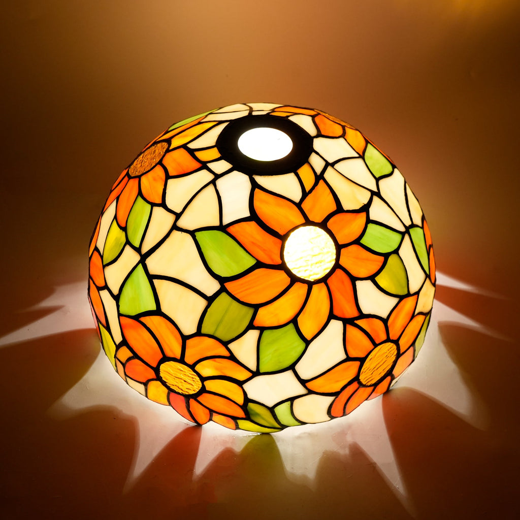 Floral Orange and Yellow Tinted Glass Lampshade