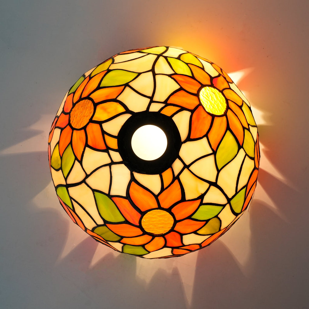 Floral Orange and Yellow Tinted Glass Lampshade