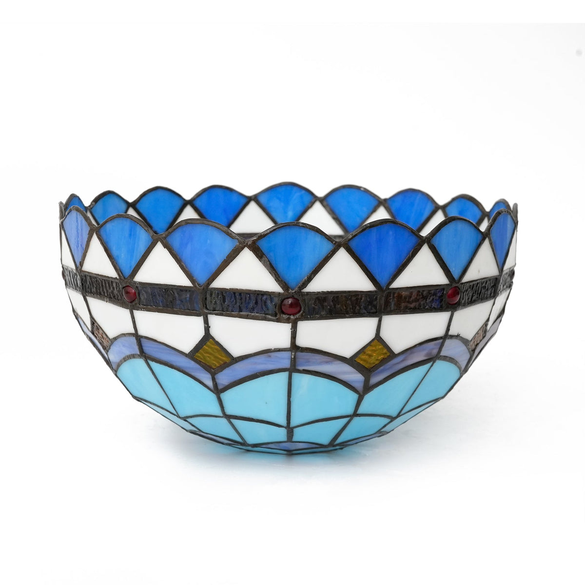 Tiffany-style stained glass lampshade in sky blue and red