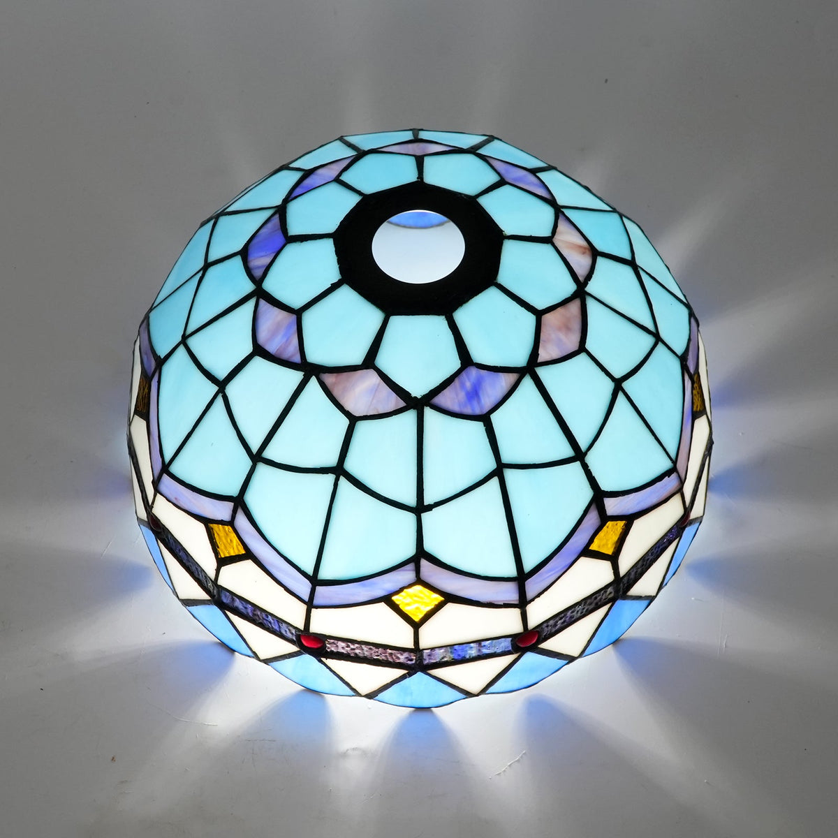 Tiffany-style stained glass lampshade in sky blue and red