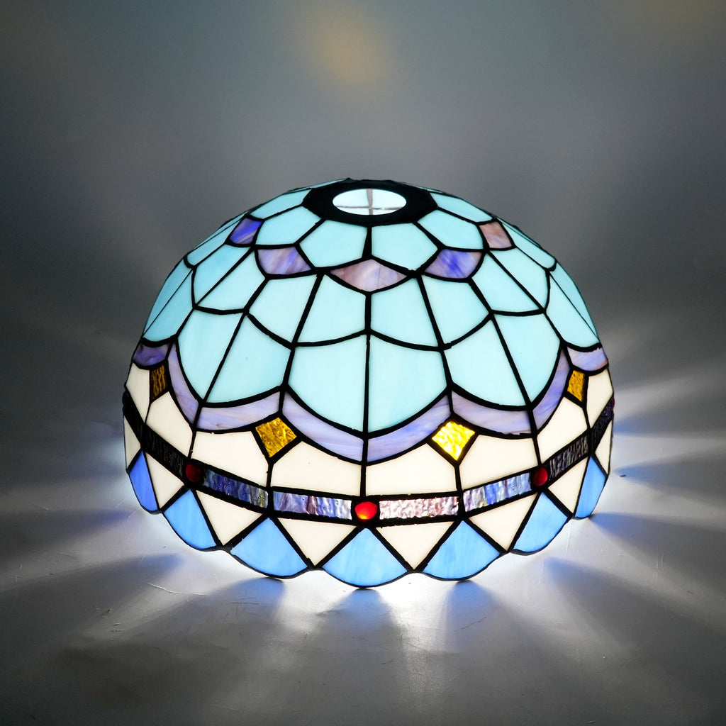 Tiffany-style stained glass lampshade in sky blue and red