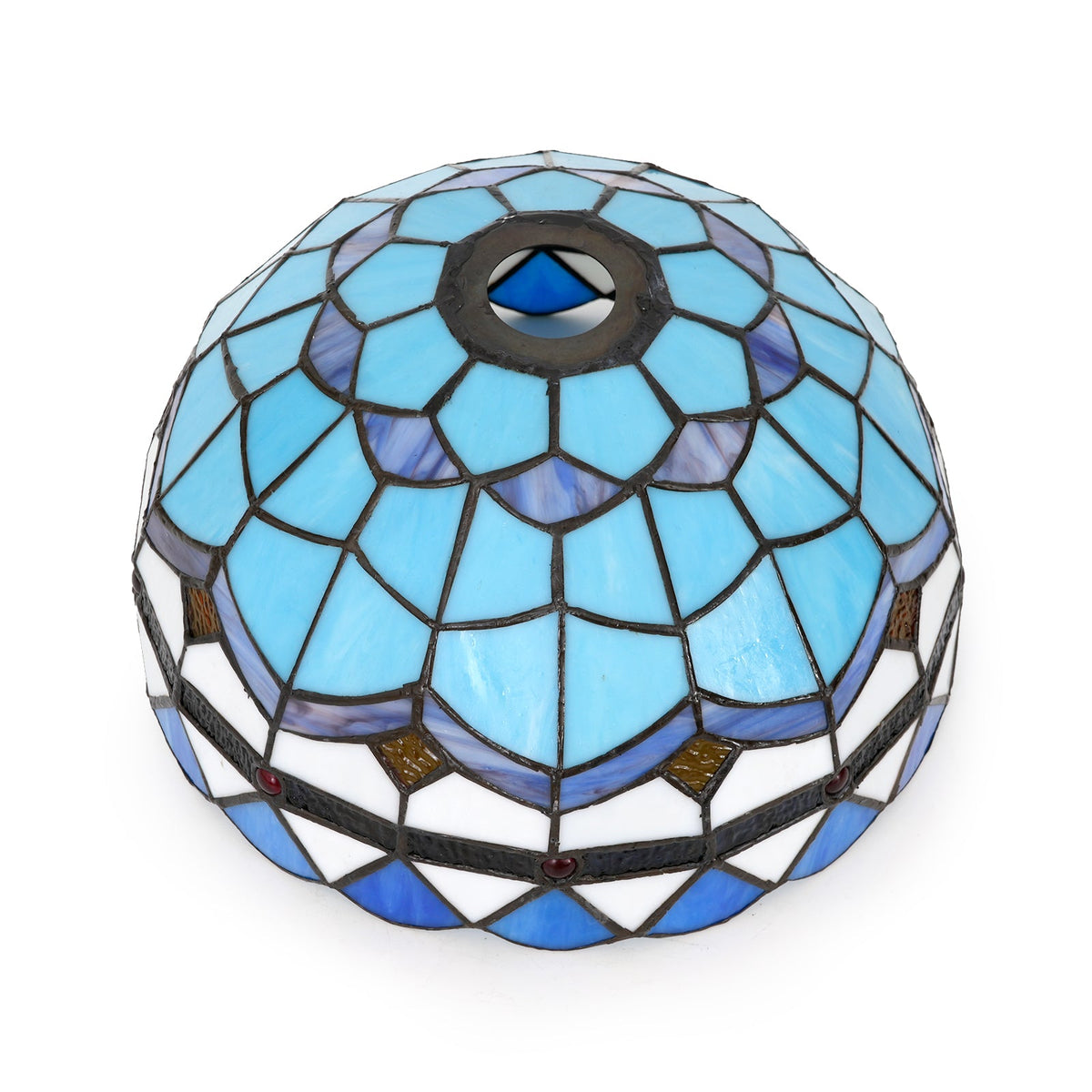 Tiffany-style stained glass lampshade in sky blue and red