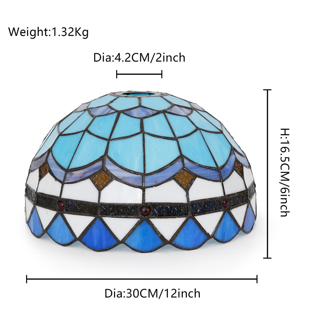 Tiffany-style stained glass lampshade in sky blue and red