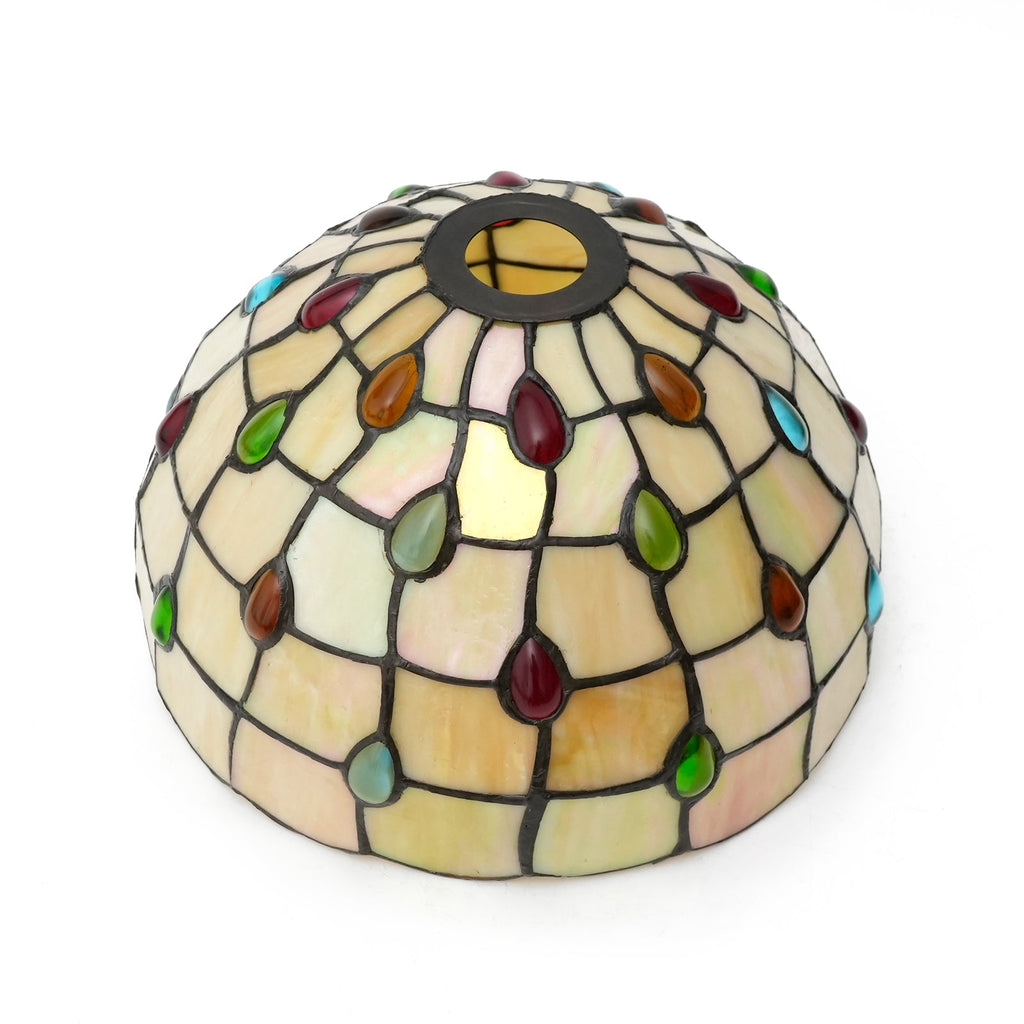 Tiffany-style glass lampshade with multicolored droplets