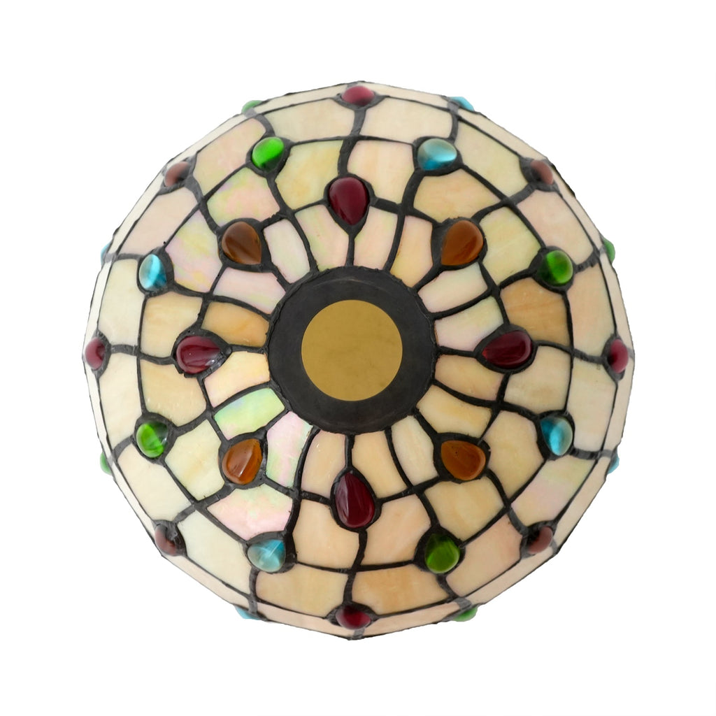 Tiffany-style glass lampshade with multicolored droplets