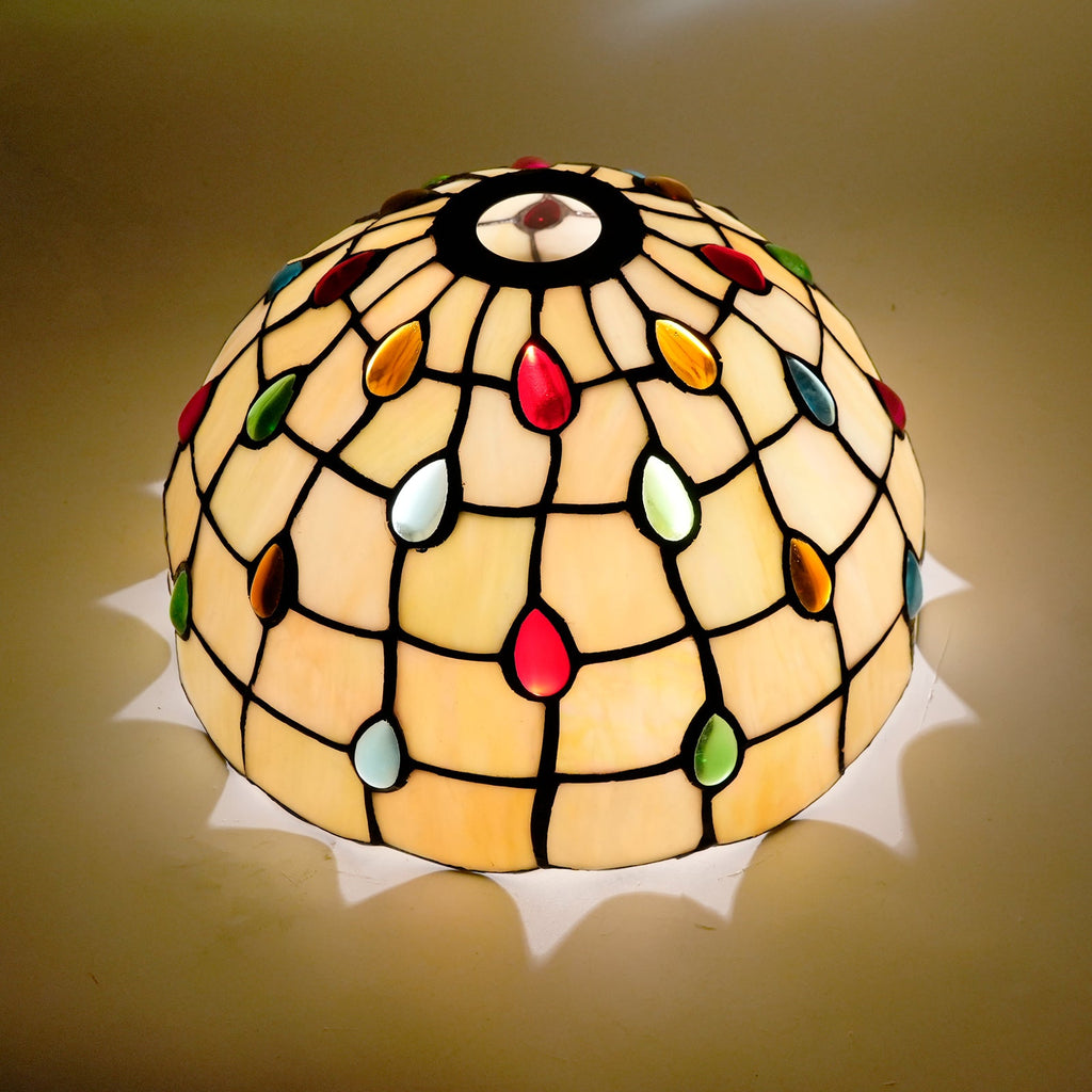 Tiffany-style glass lampshade with multicolored droplets
