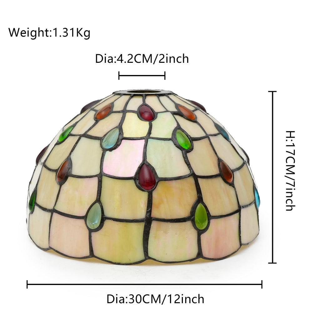 Tiffany-style glass lampshade with multicolored droplets