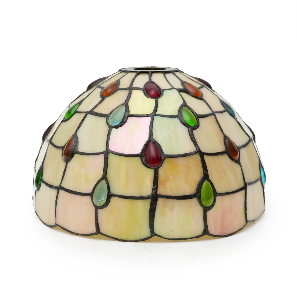 Tiffany-style glass lampshade with multicolored droplets