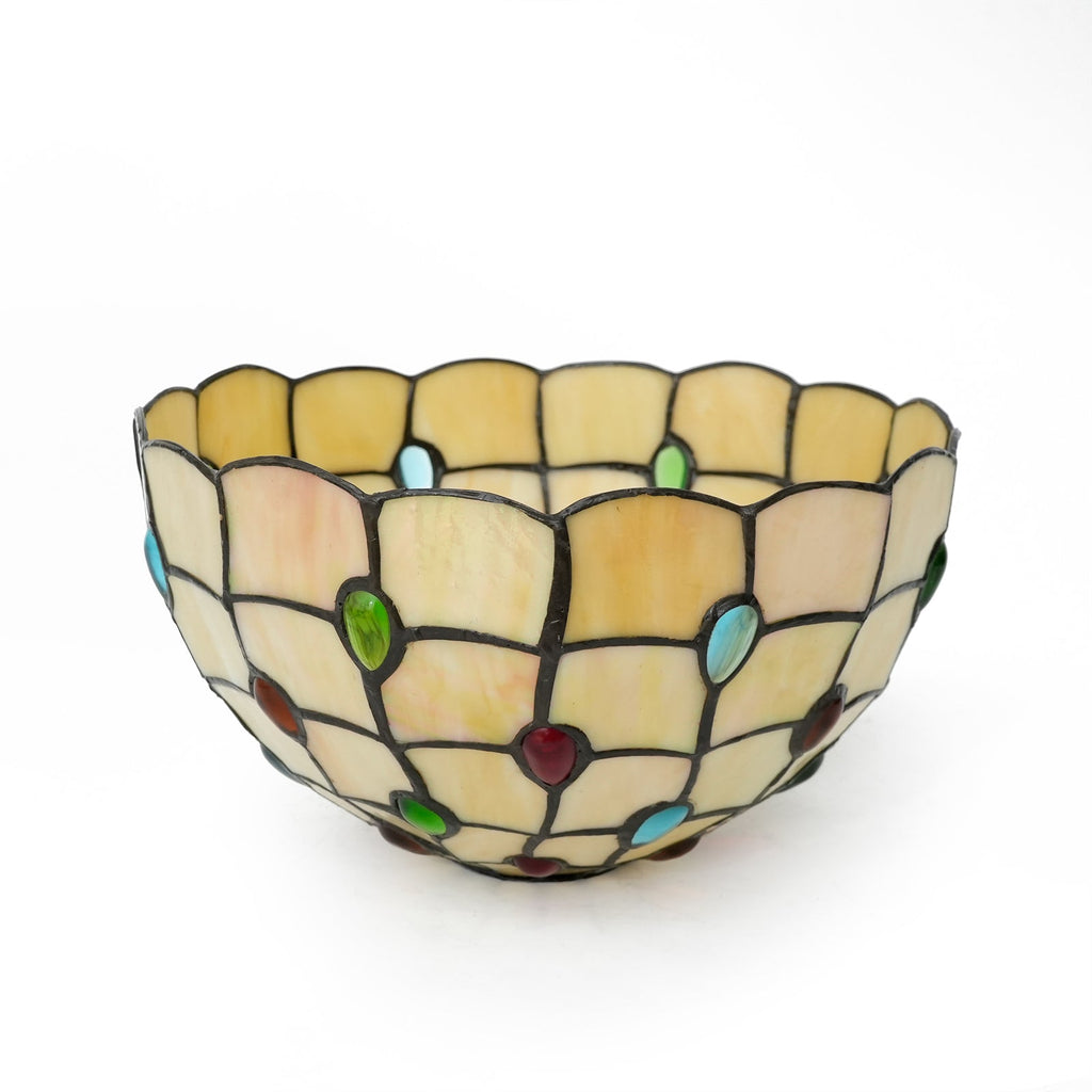 Tiffany-style glass lampshade with multicolored droplets