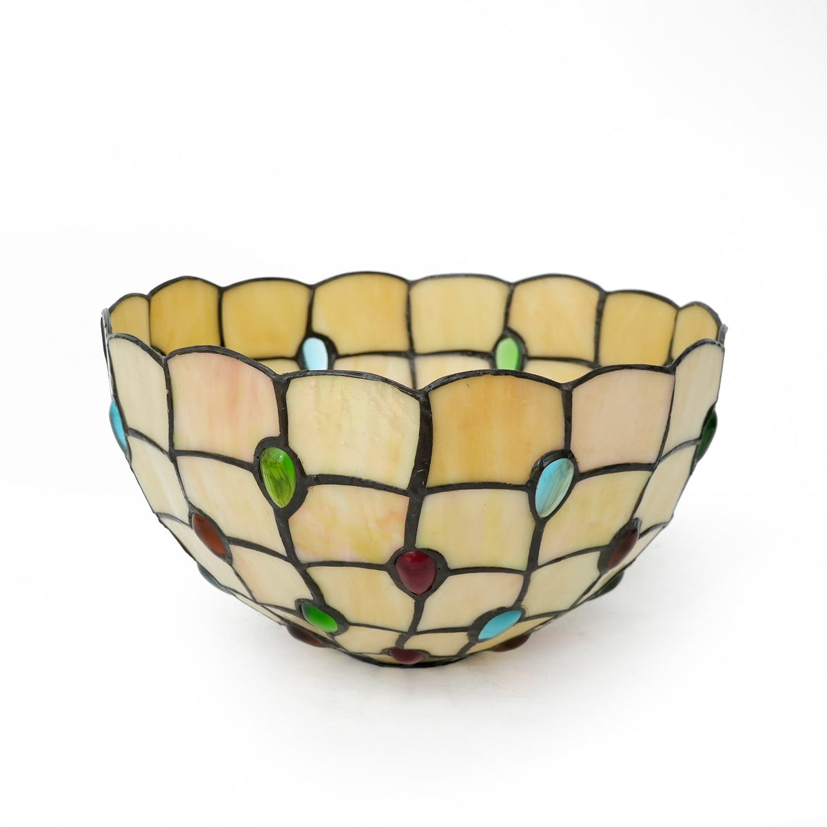 Tiffany-style glass lampshade with multicolored droplets