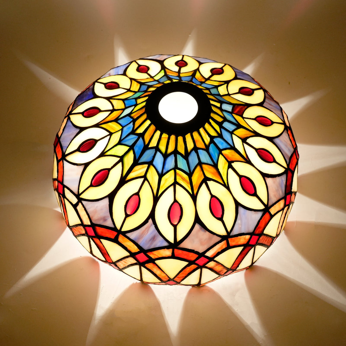 Tiffany Peacock Lamp in Yellow Tinted Glass 30 cm