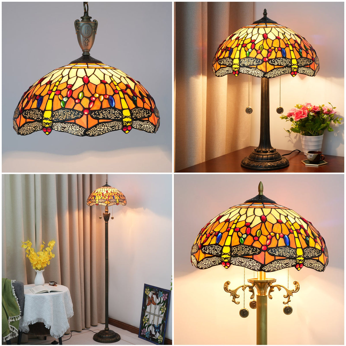 Tiffany Style Dragonfly Stained Glass Lampshade