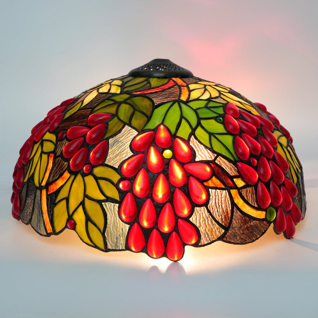 Tiffany stained glass lampshade with red grapes and leaves