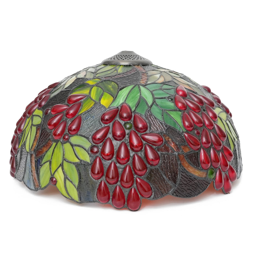 Tiffany stained glass lampshade with red grapes and leaves