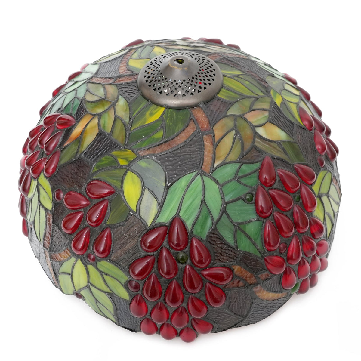Tiffany stained glass lampshade with red grapes and leaves