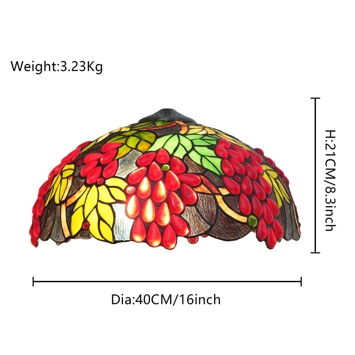 Tiffany stained glass lampshade with red grapes and leaves