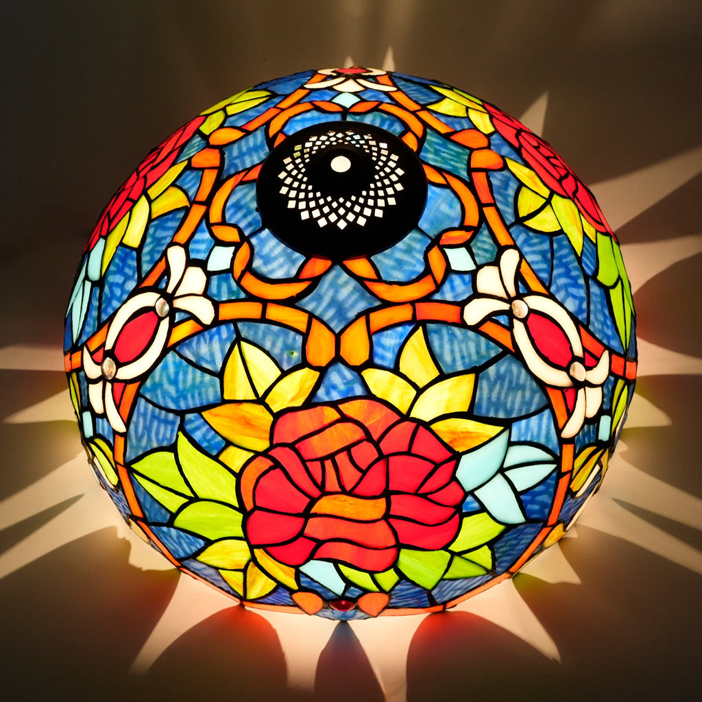 Pink and Red Tiffany Style Stained Glass Lampshade