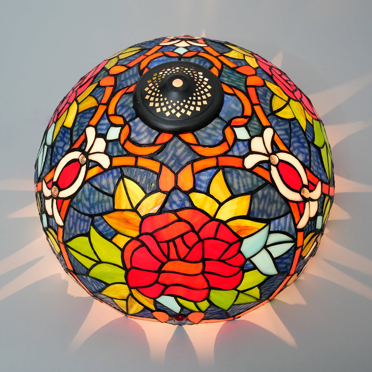 Pink and Red Tiffany Style Stained Glass Lampshade