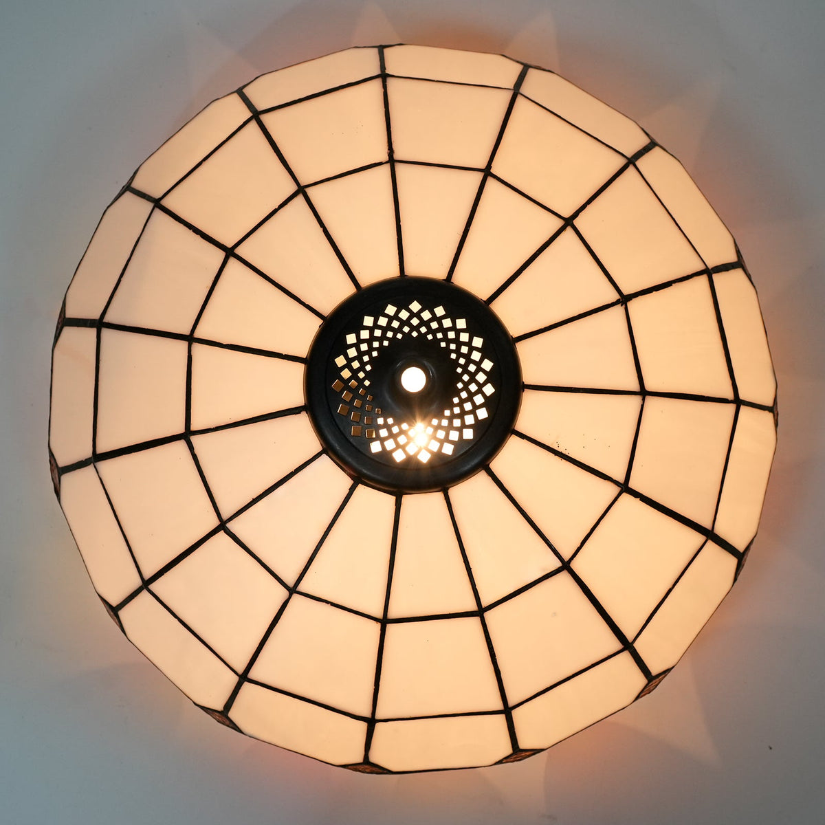 Art Deco White and Orange-Yellow Tinted Glass Lampshade