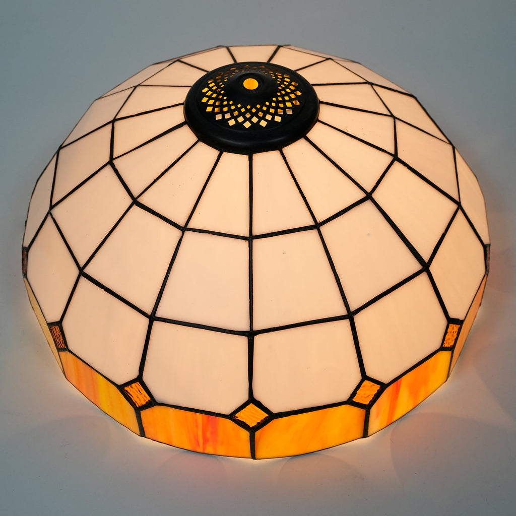 Art Deco White and Orange-Yellow Tinted Glass Lampshade