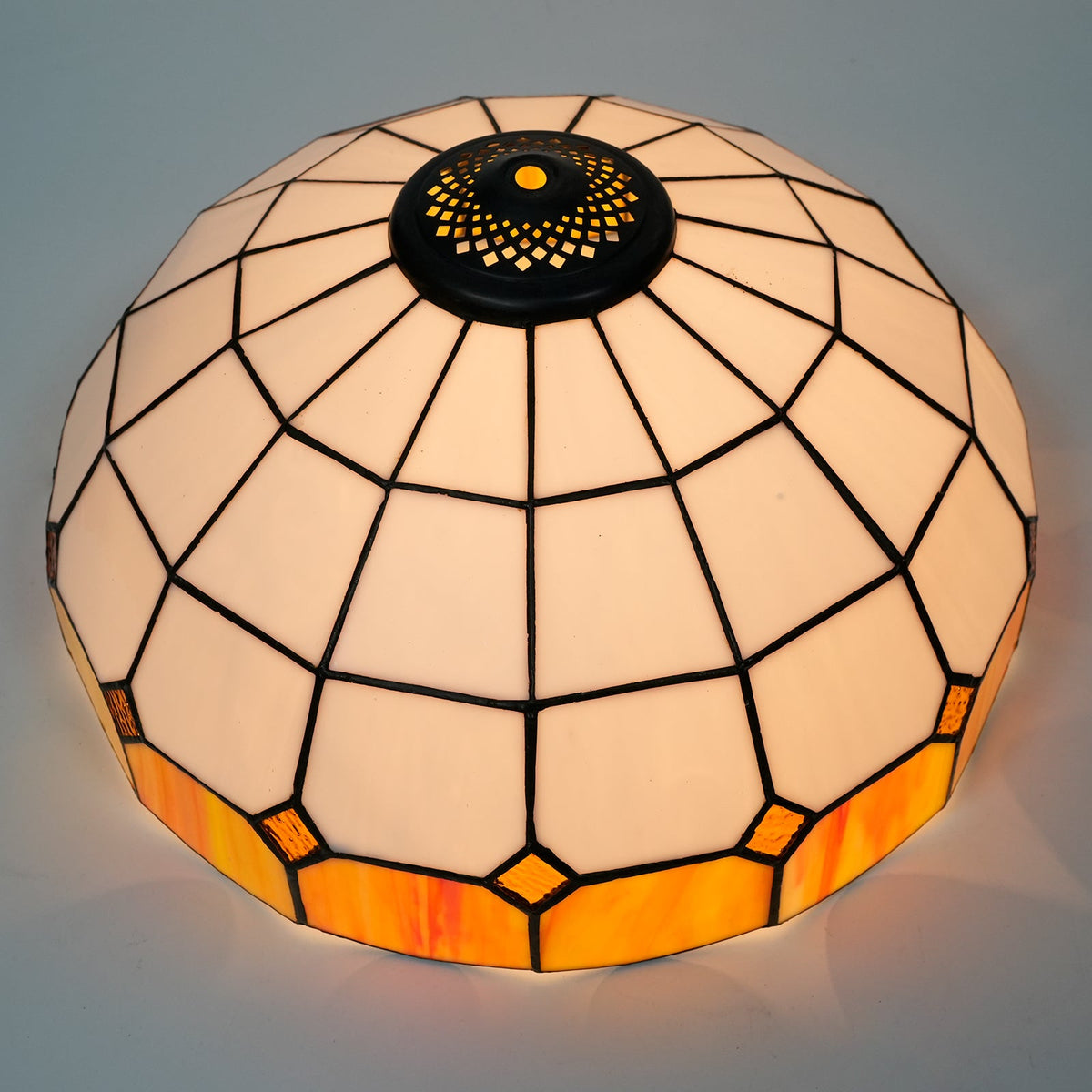 Art Deco White and Orange-Yellow Tinted Glass Lampshade