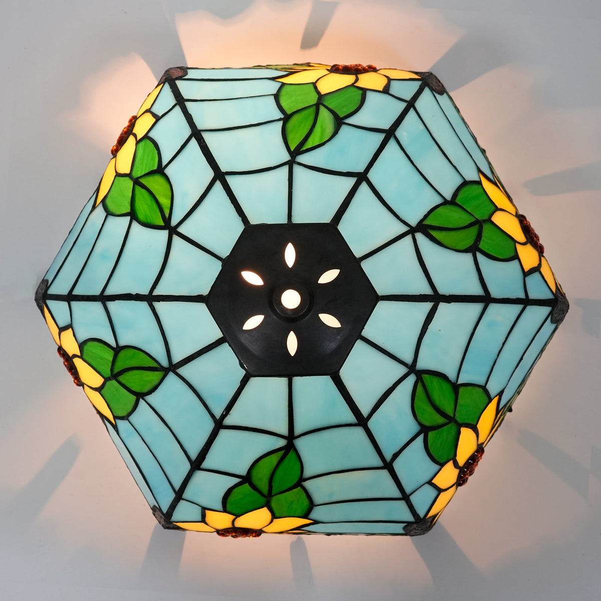 Tiffany stained glass lampshade with sunflowers