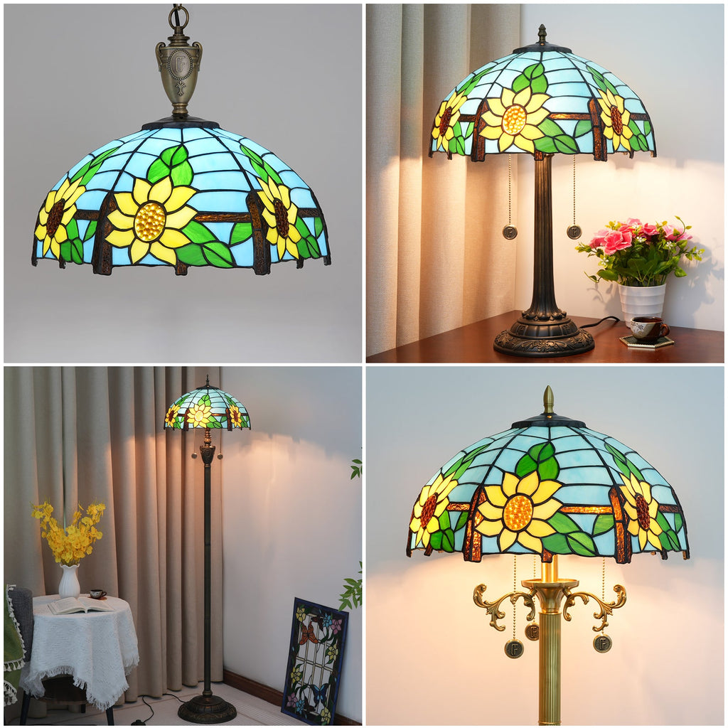 Tiffany stained glass lampshade with sunflowers
