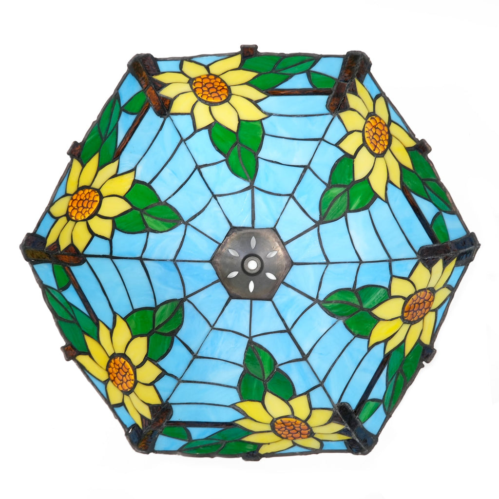 Tiffany stained glass lampshade with sunflowers