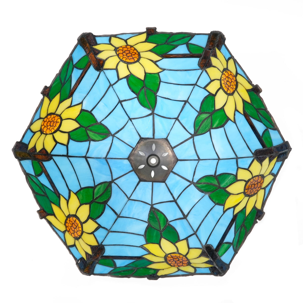 Tiffany stained glass lampshade with sunflowers