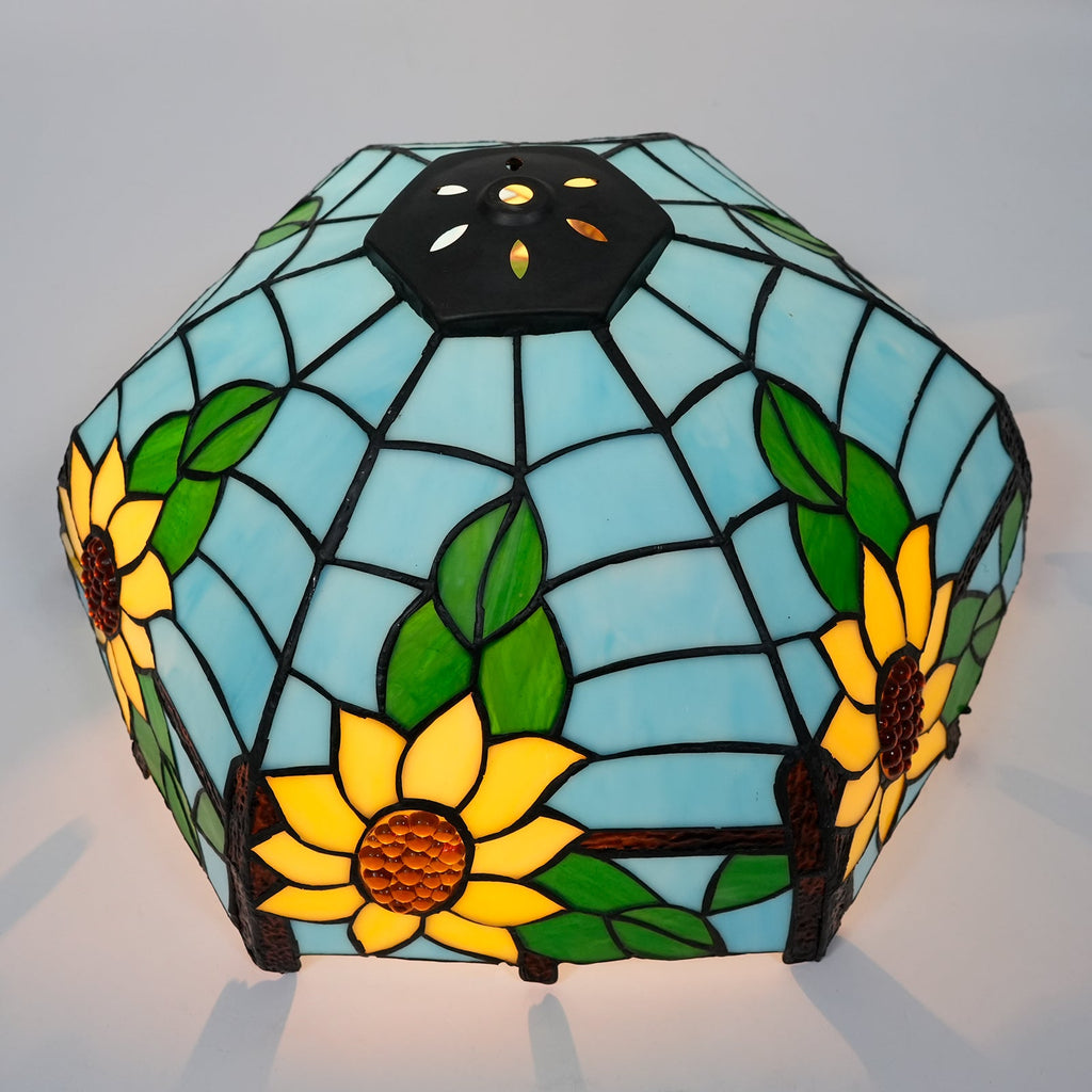 Tiffany stained glass lampshade with sunflowers