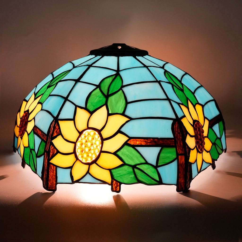 Tiffany stained glass lampshade with sunflowers