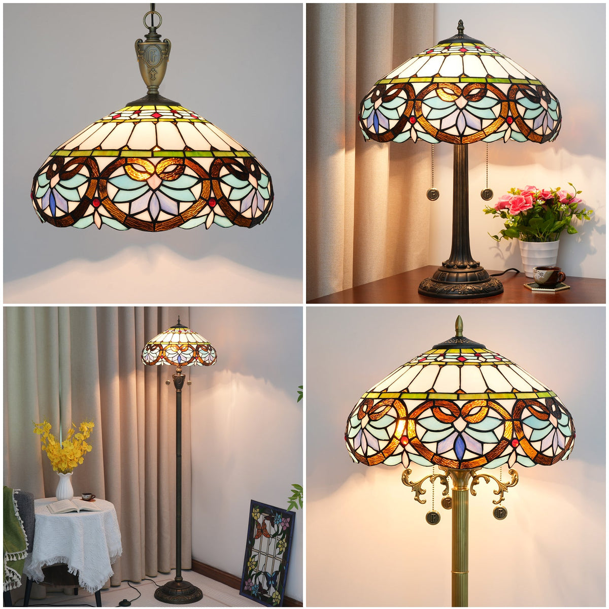 Multicolor stained glass lampshade in Tiffany style