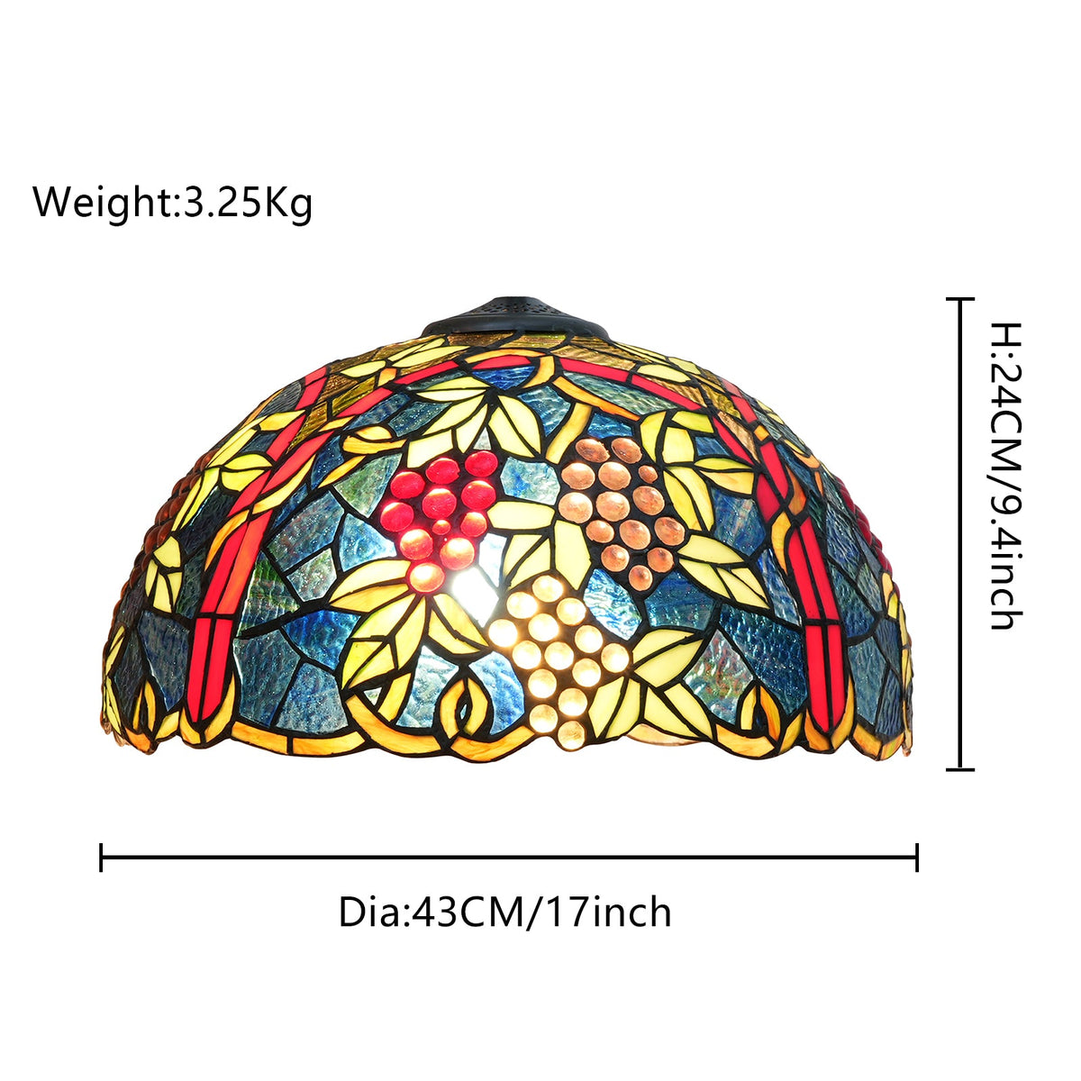 Tiffany-style lampshade in tinted glass with a grape motif
