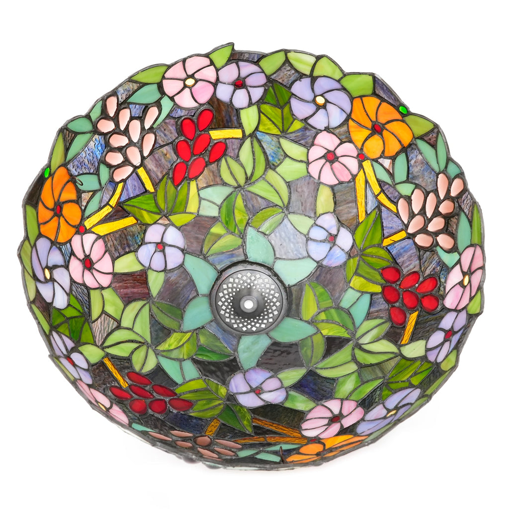 Tiffany-style stained glass lampshade with multicolored floral design