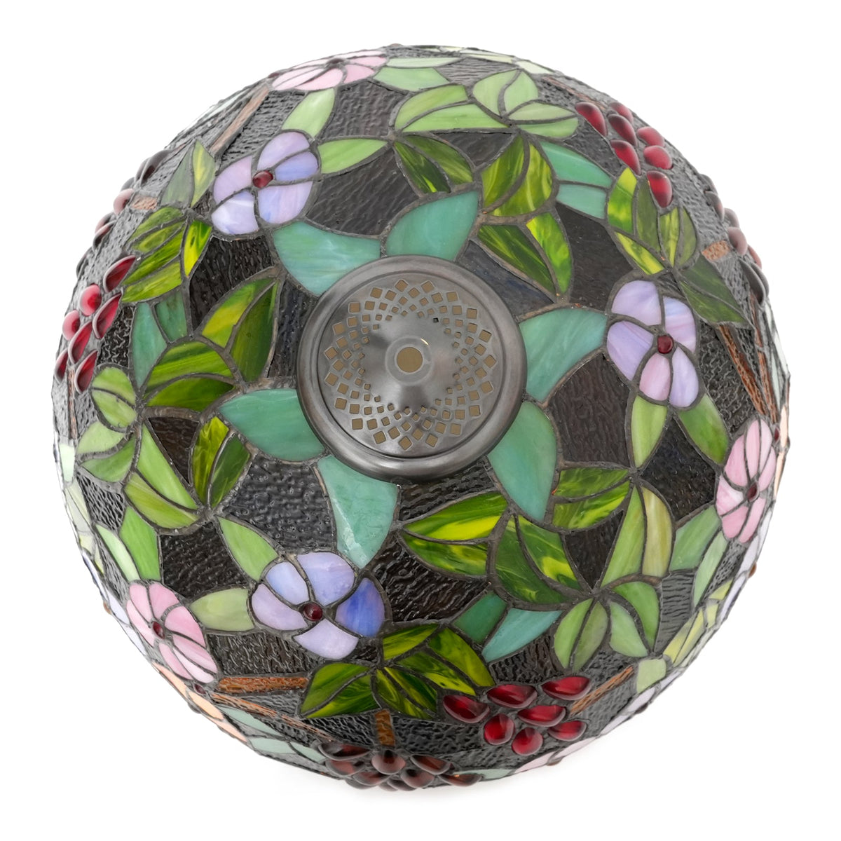 Tiffany-style stained glass lampshade with multicolored floral design