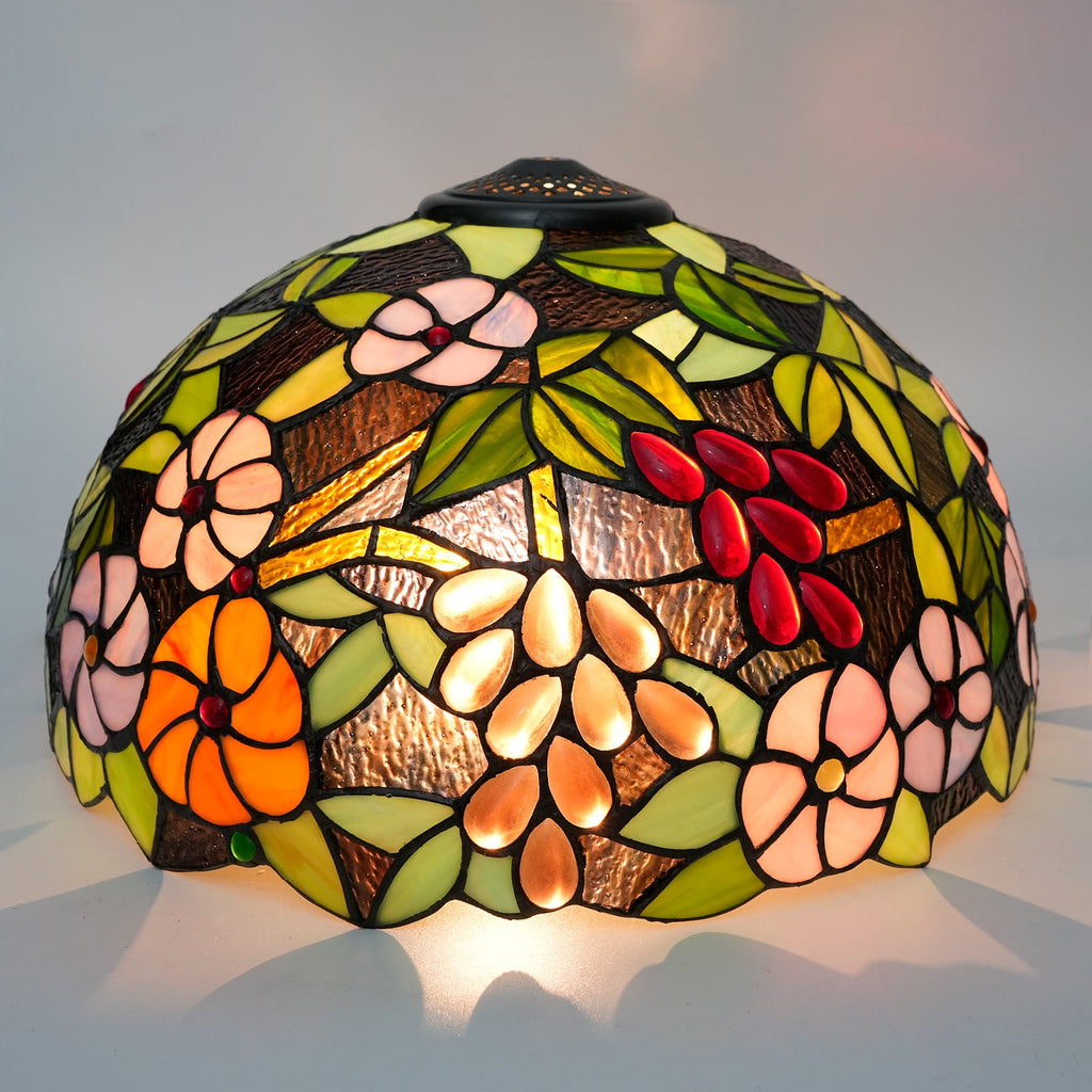 Tiffany-style stained glass lampshade with multicolored floral design