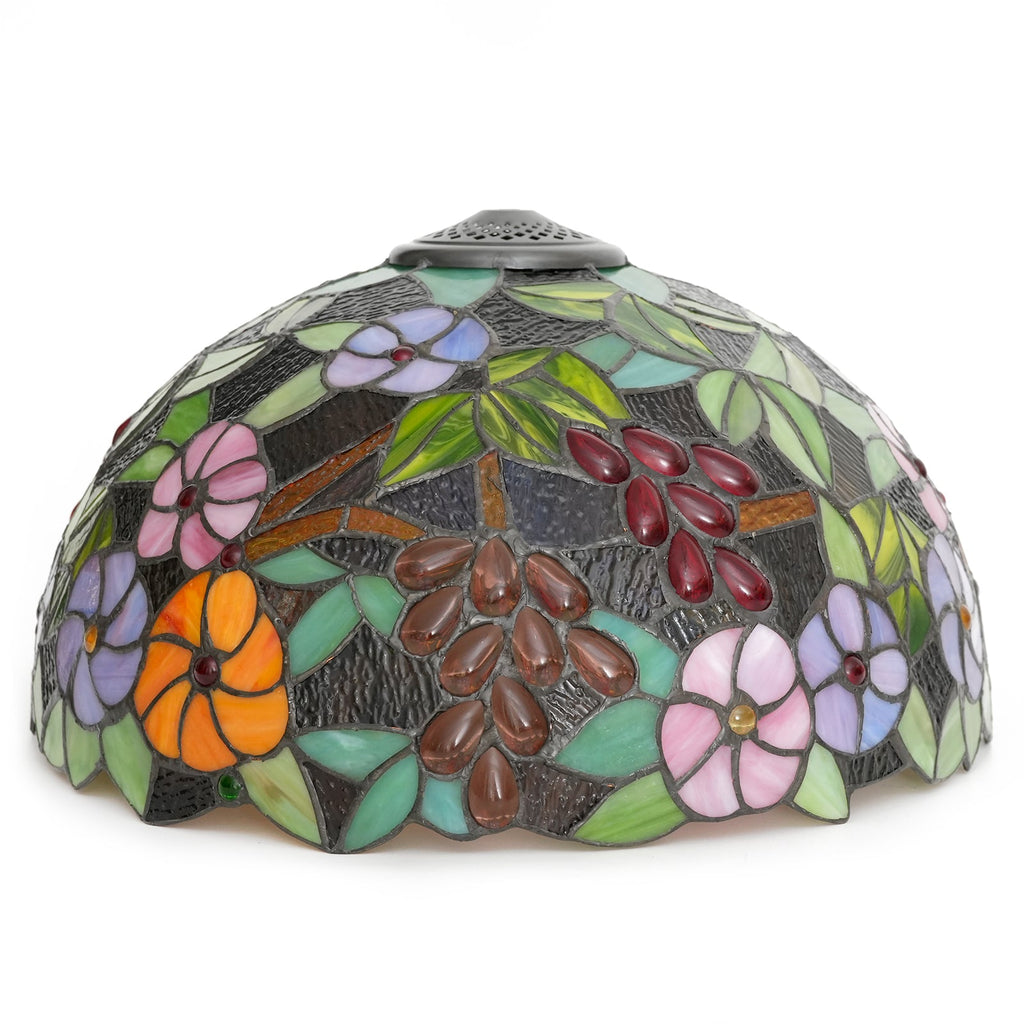 Tiffany-style stained glass lampshade with multicolored floral design