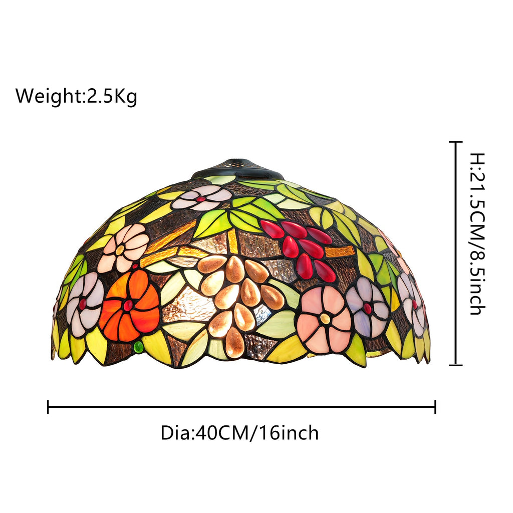 Tiffany-style stained glass lampshade with multicolored floral design