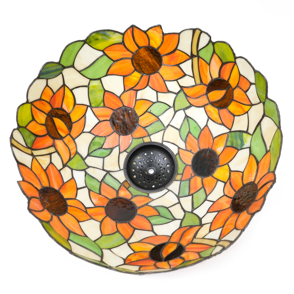 Tiffany-style stained glass lampshade with sunflowers