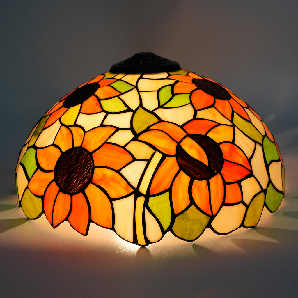 Tiffany-style stained glass lampshade with sunflowers