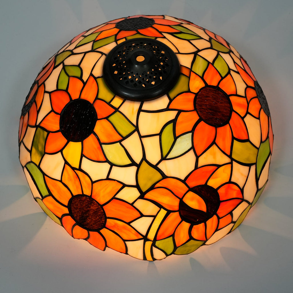 Tiffany-style stained glass lampshade with sunflowers