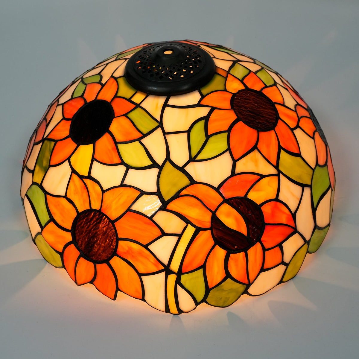Tiffany-style stained glass lampshade with sunflowers