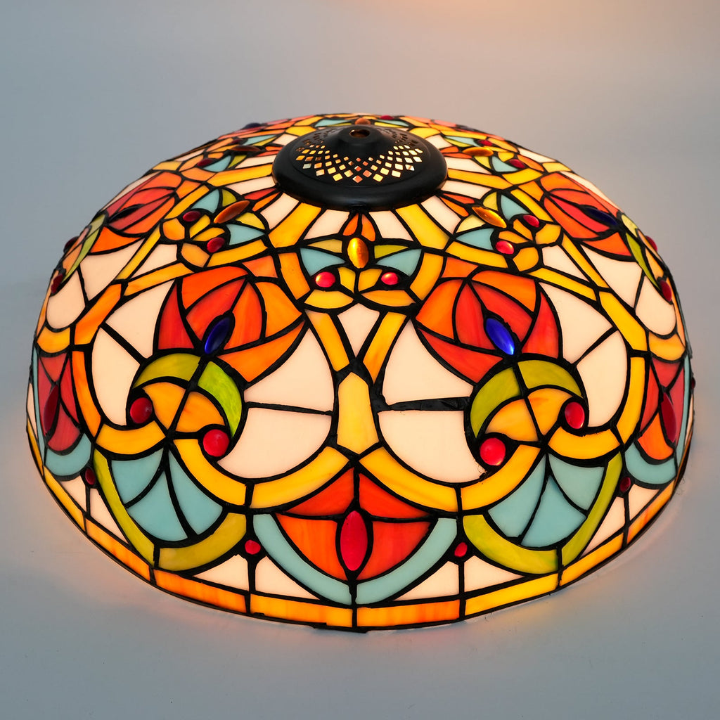 Tiffany-style stained glass lampshade with cabochons