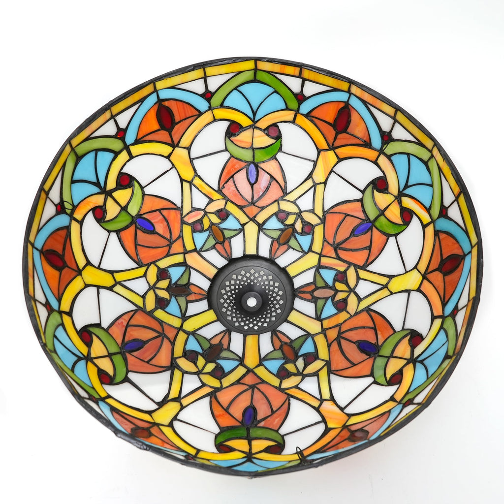 Tiffany-style stained glass lampshade with cabochons