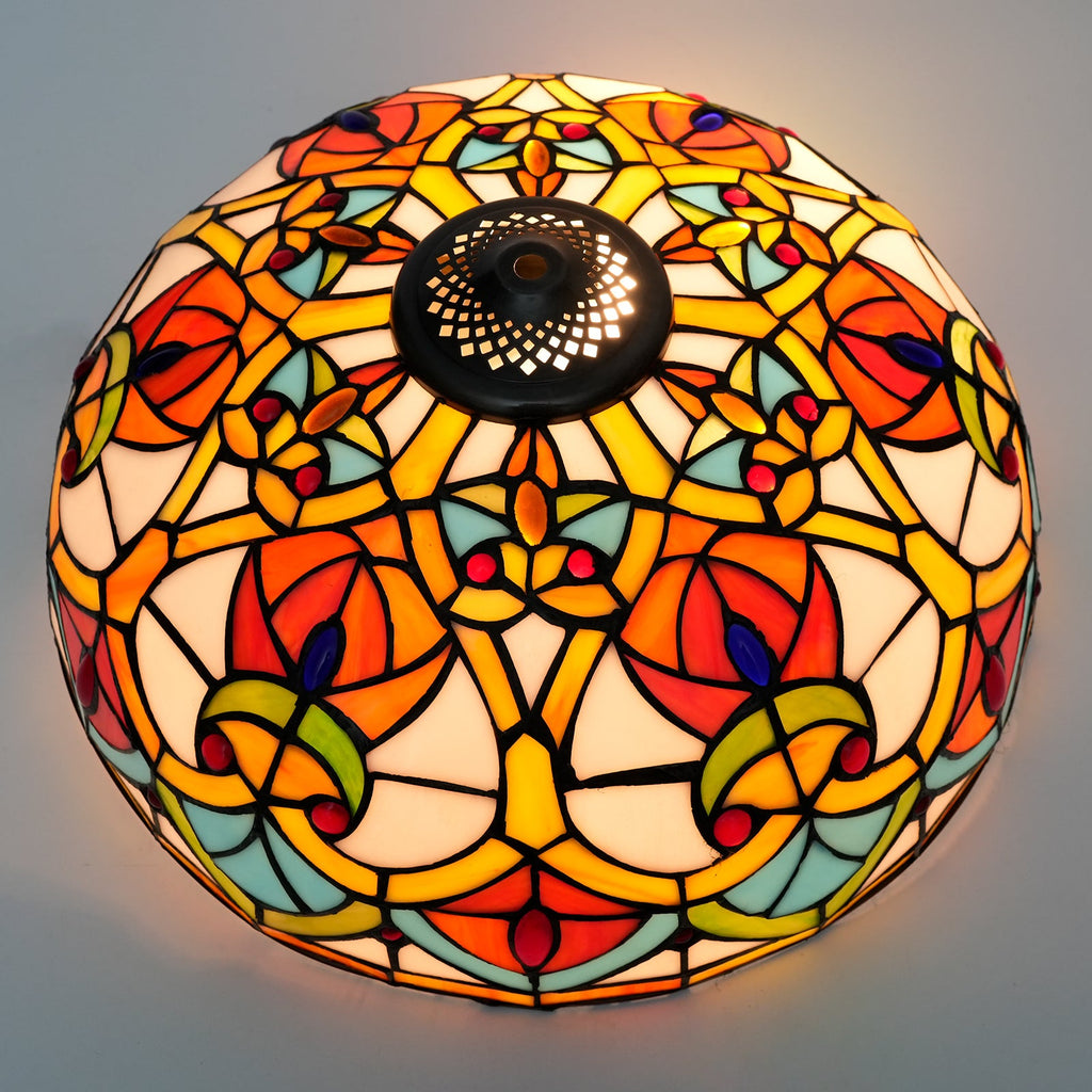 Tiffany-style stained glass lampshade with cabochons