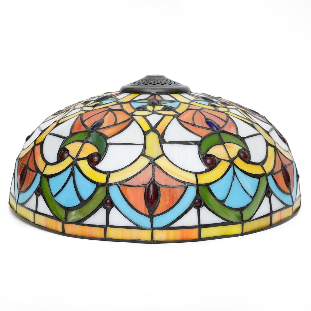 Tiffany-style stained glass lampshade with cabochons