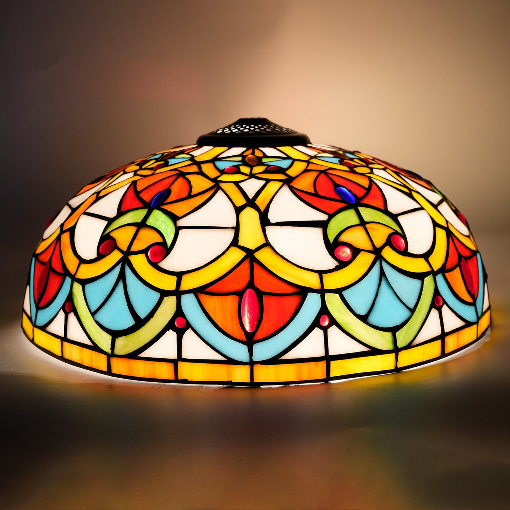 Tiffany-style stained glass lampshade with cabochons